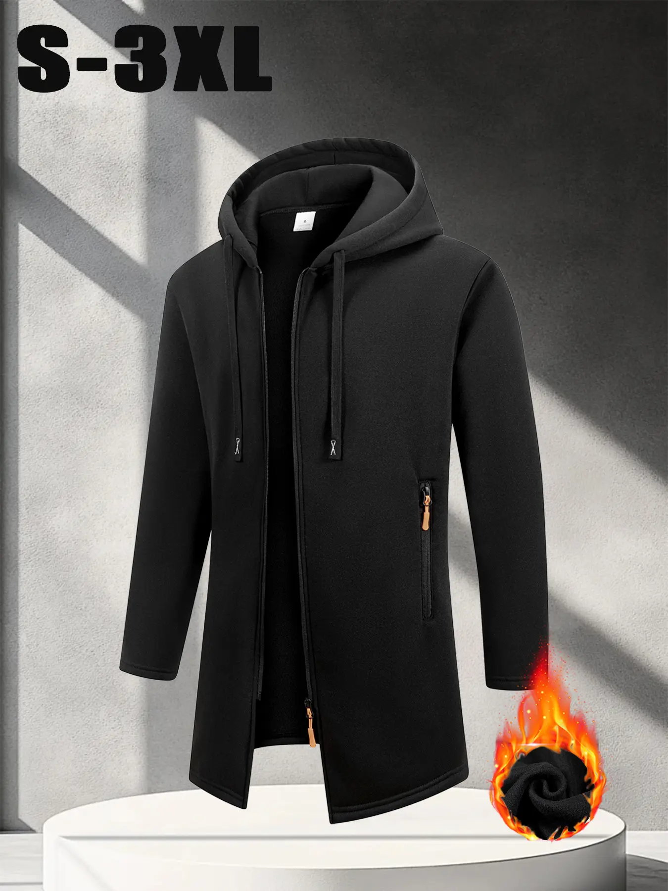 Men‘s Autumn Winter Fashion Vintage Hooded Mid-Length Jacket - Heather Yarn Knit Coat with Drawstring Hood, Contrast Zipper & Zipper Pockets, Warm Casual Comfort Top for Commute Dining Home, Gift for Men,Warm & Skin-Friendly, Classic Versatile