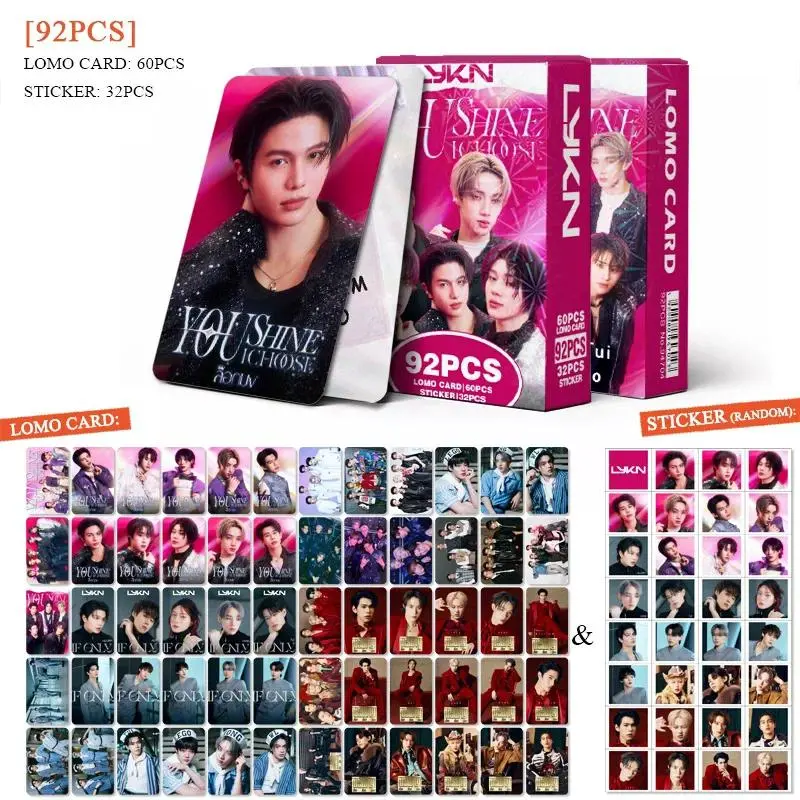  92Pcs LYKN You Shine I Choose Photocards Set 60Pcs Lomo Cards + 32Pcs Stickers Thai Boy Group Merch For Fans