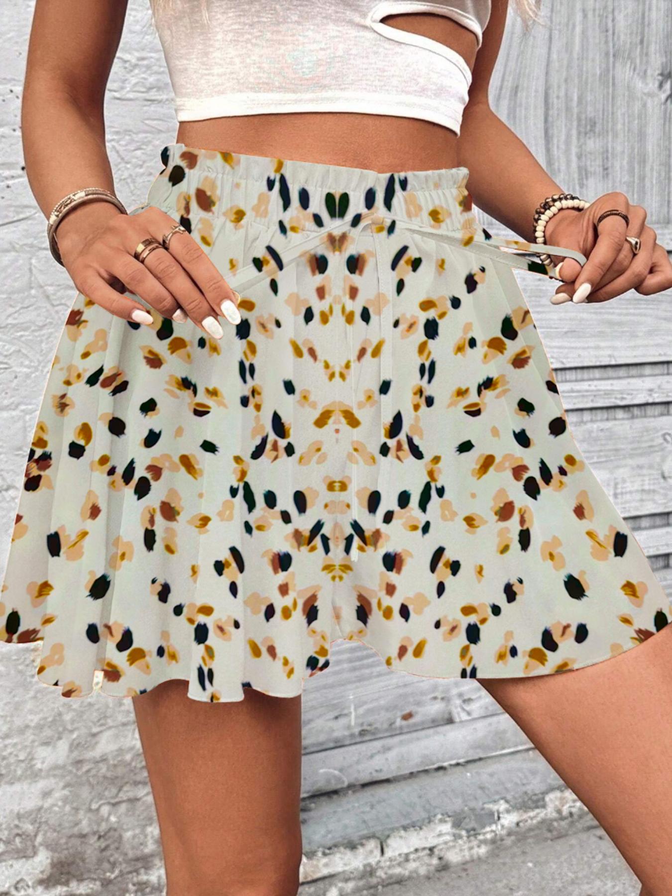 Women's All Over Print Knot Front Shorts, Casual Fashionable Shorts for Summer, Women's Bottoms for Daily Wear, Drawstring Shorts