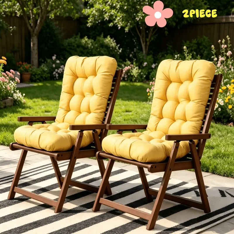 2 Pcs Widened Thickened 33.4 Inch Polyester Casual Chair Cushion, Soft Comfortable Full Back Support with Straps, Fabric Seat Cover for Patio Furniture Indoor Outdoor Seating