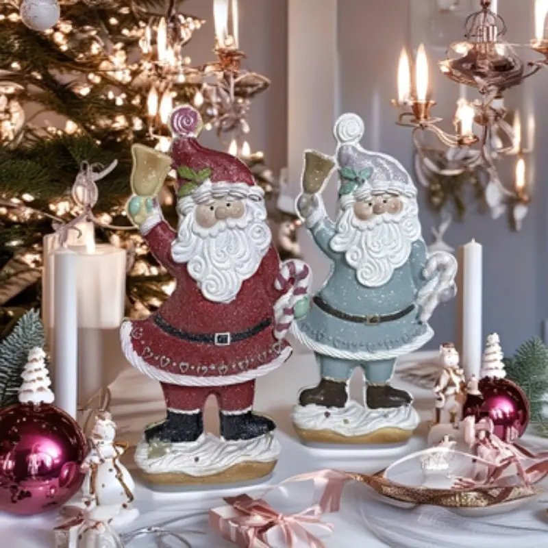 Christmas Santa Candy Topper with Bell - Glitter Snow Resin Statue/Dessert Table Party Decor/Cake Shop Window Display/Tree Hanging Ornament/Christmas Eve Table Centerpiece/Gift for girlfriend