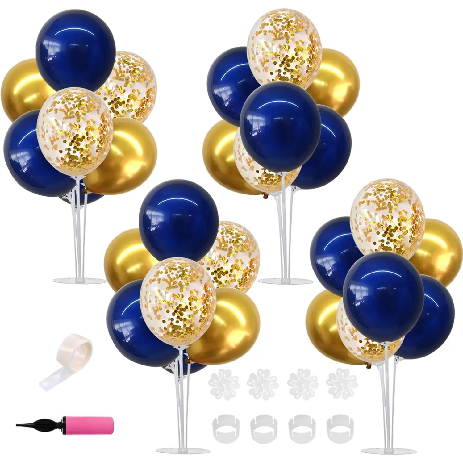4 Set Navy Blue Gold Balloons Stand Kit for Graduation Decorations 2026,Balloon Centerpieces for Table Prom,Retirement,Class of 2026 Party Decorations,Homecoming,Birthday Decoration