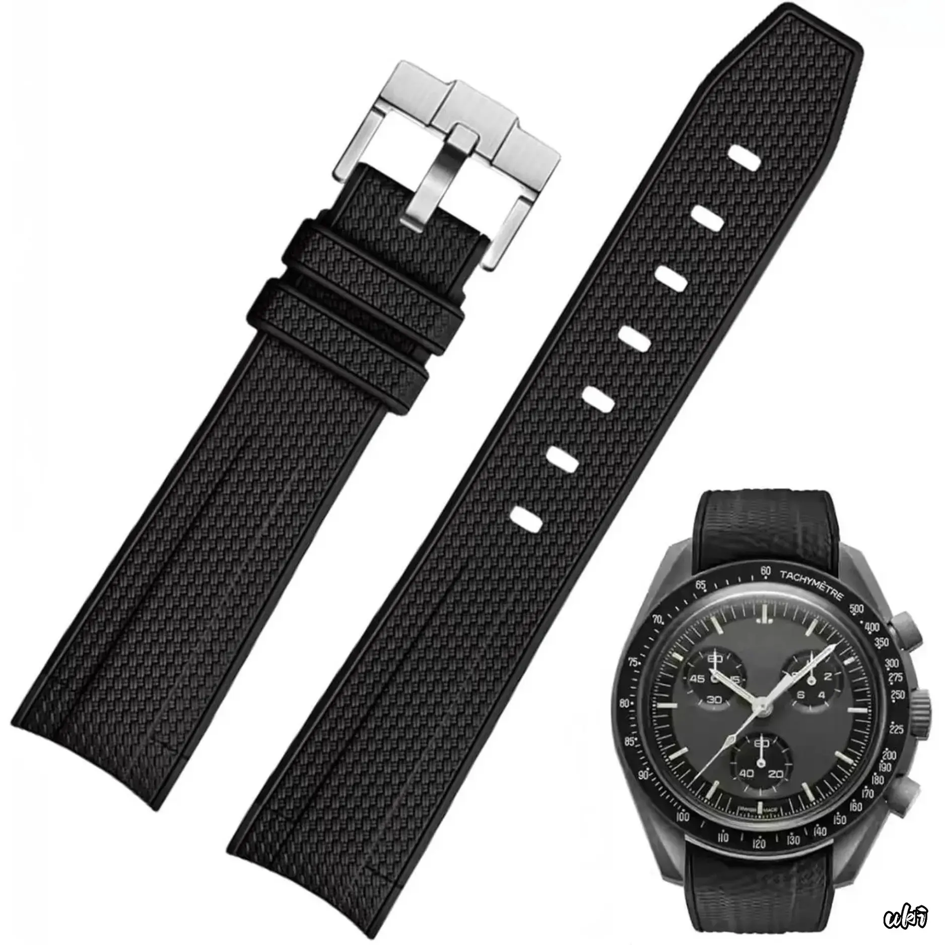 New 20mm Curved End Weave Silicone Strap for Omega X Swatch Moonswatch, Premium Silicone Rubber Replacement Band for Speedmaster, Unisex Watch Strap for Men & Women