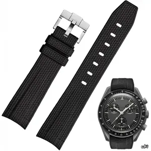 New 20mm Curved End Weave Silicone Strap for Omega X Swatch Moonswatch, Premium Silicone Rubber Replacement Band for Speedmaster, Unisex Watch Strap for Men & Women