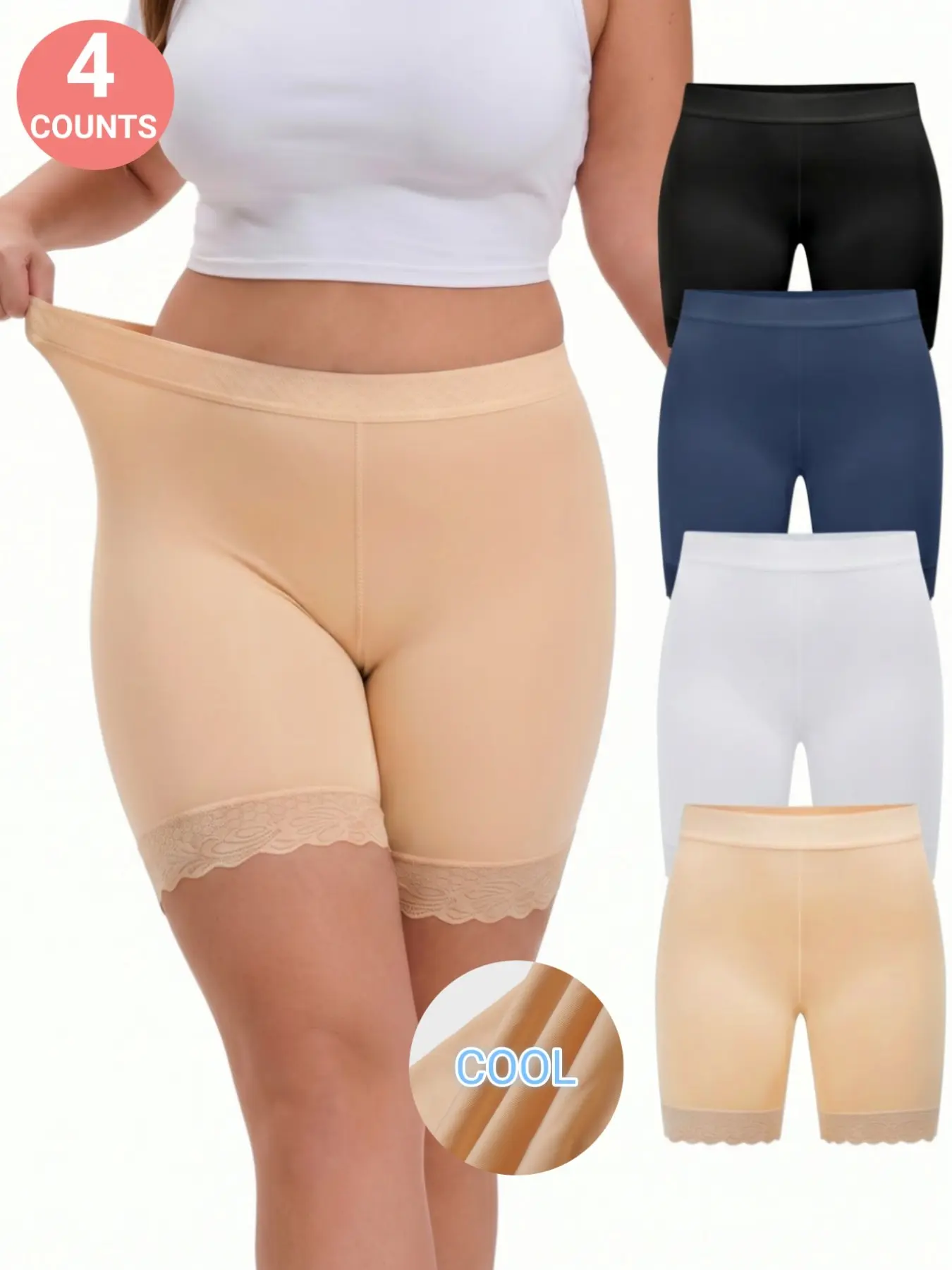 Summer Fresh Plus Size Women's Seamless High Waisted Shorts Boyshorts, High Waist Knicker, Panties,Full Coverage,Postpartum Essential,Casual,Stretch Kint Faric,All Day Wear,Minimalist Saftety Shorts,Anti Chafing Shorts Daily/Home Wear
