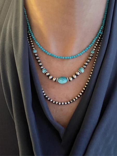 3pcs Vintage CCB Antique Lacquer Plated Beads Necklaces for Women, Synthetic Turquoise Jewelry Set, Elegant Western Style Modern Versatile Accessories