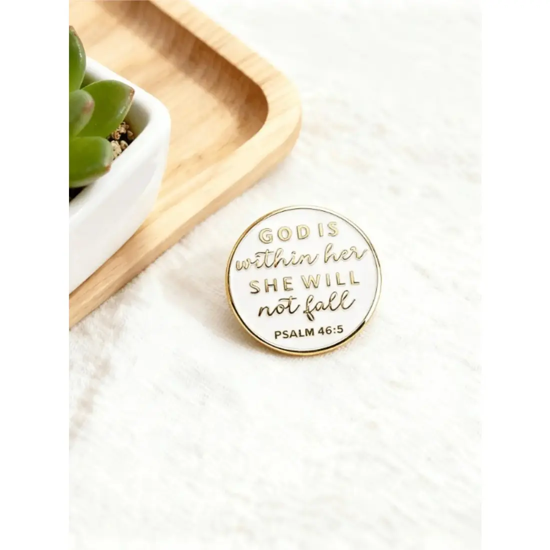 Religious Enamel Pin for Women, “God Is Within Her, She Will Not Fall” Psalm 46:5 Bible Verse Brooch, Christian Faith Lapel Pin for Jacket, Backpack, Hat, Bag & Inspirational Gift