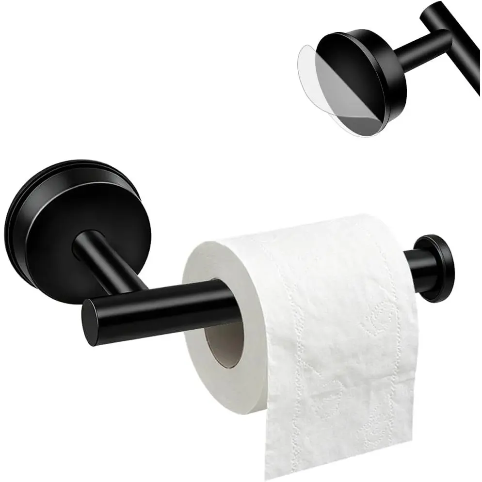 Suction Cup Toilet Paper Holder, SUS 304 Stainless Steel No Drill Removable Wall Mount Toilet Roll Holder, Waterproof Rustproof Tissue Rack for Bathroom Fits Smooth Tile Glass Marble(1, Black)