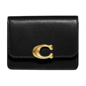 COACH Bandit 11 Cardholder for Women – Calfskin Leather with Gold-Tone Logo, Black