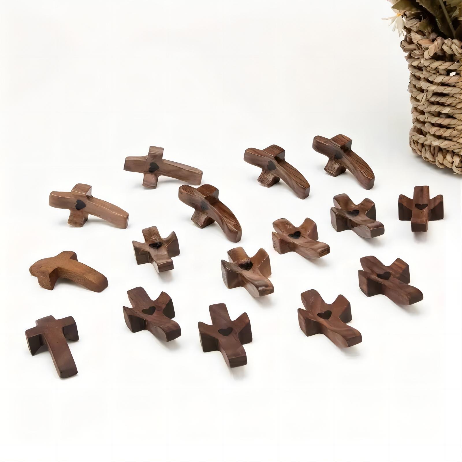3/6/12PCS Pocket Wooden Cross, Encouragement Gift, Fingertip Stress Relief Gifts, Stress Relief Decoration, Christian Prayers For Handheld Use, For Personal Devotion, Family Prayer, Home Office Religious Decor, Stress Relief Accessory