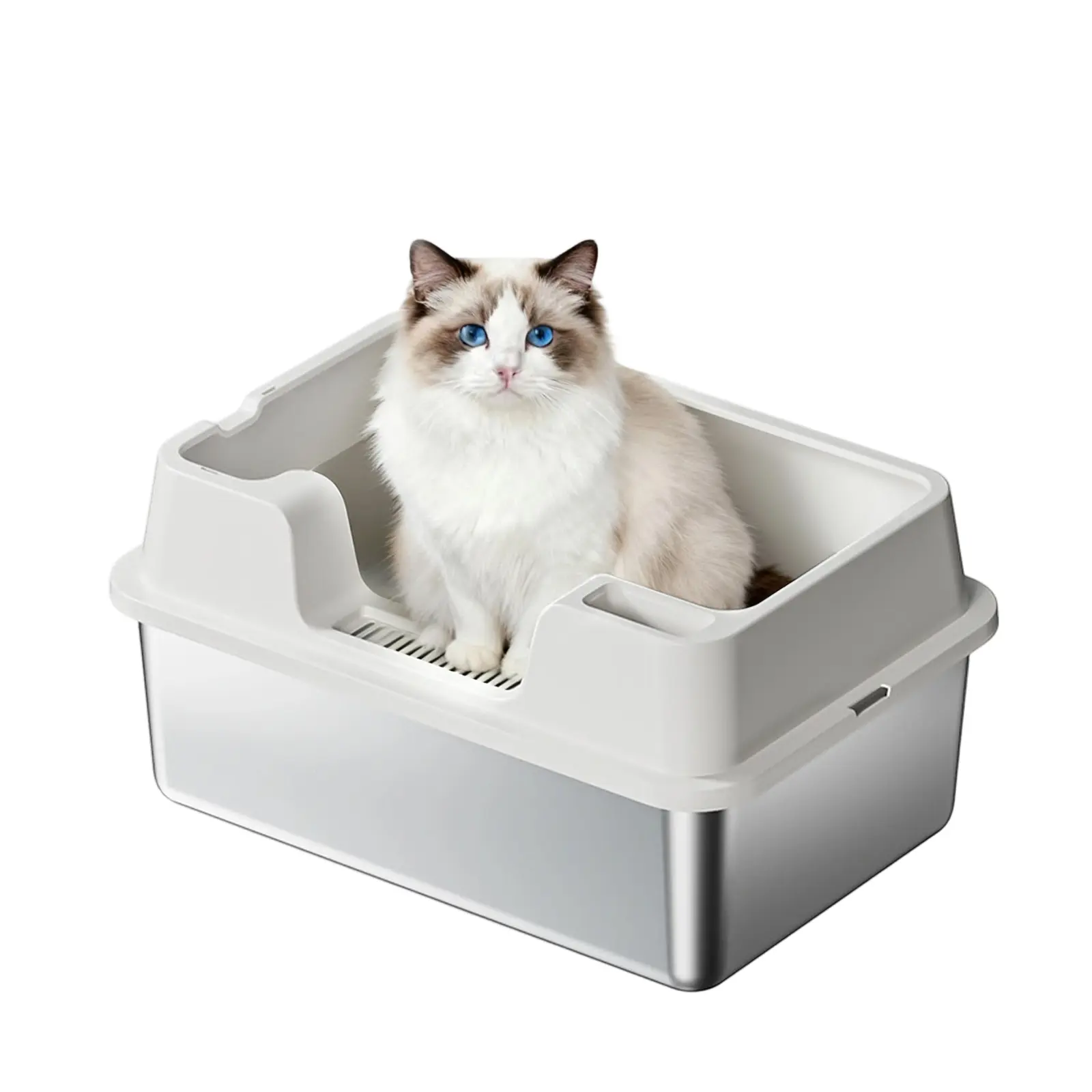 Stainless Steel Enclosed Cat Litter Box with Lid, Anti-Urine Leakage, Non-Stick Bottom, Cat Litter, For Large & Multi-Cat Households