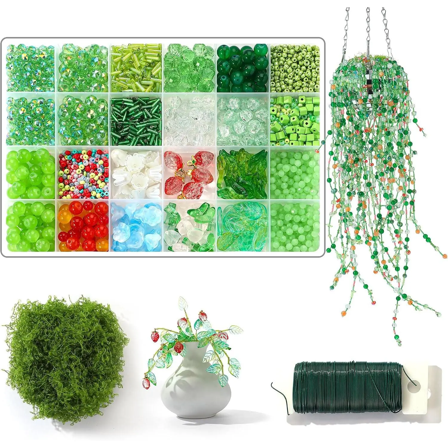 1830 count Green Glass Beads for  Making, Forever  Kit, Green Beads with Wire for Beaded , Forever  Beads for Suncatcher  Making & DIY Craft  for ,  Lovers