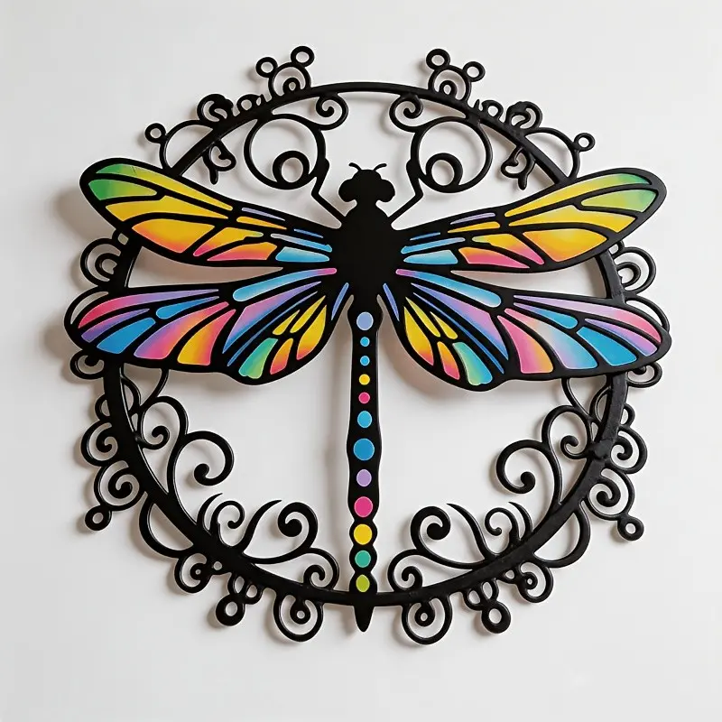 2D Rainbow Dragonfly Metal Wall Decor, Modern Home Decoration, Suitable for Living Room, Bedroom, Balcony, Outdoor Hanging, Moving Gift, Christmas Gift