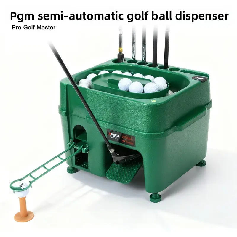 1 PGM Semi-Automatic Golf Ball Dispenser |     Indoor Golf with Club Holder, Multi-Functional Tee Box, Green, Uncharged Power Mode, Perfect for Universal Use