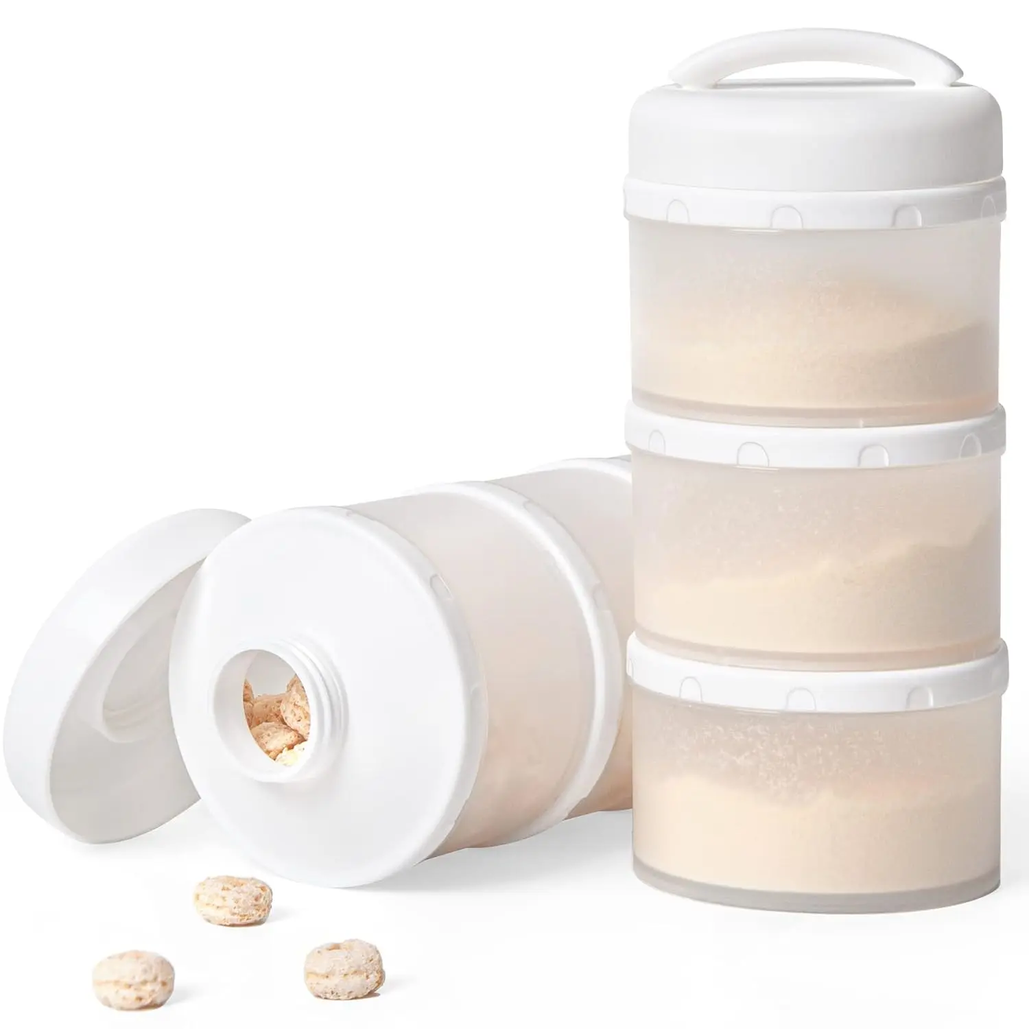 Prop 65 Safe Termichy Stackable Milk Powder Formula Dispenser, 2-Pack Portable Home Storage Jars, White