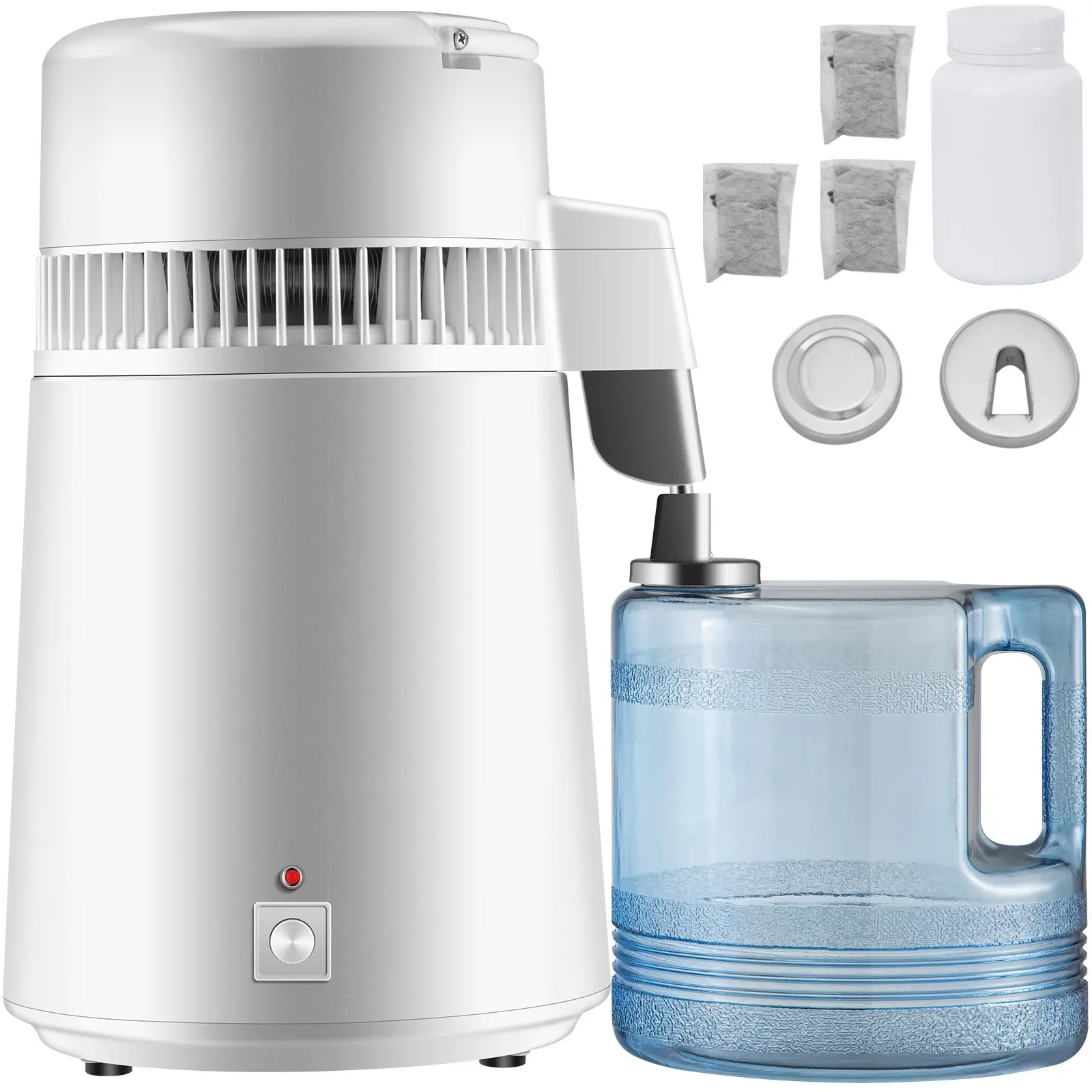 VEVOR 750W Power Pure Water Distiller Appliance, Tool-Upgraded Fully Purifier Filter with Handle, 1.1 Gal/4L BPA-Free Container, White for Home Use