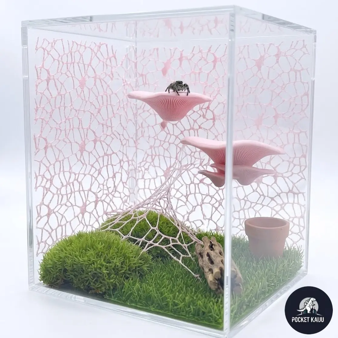 Insect Terrarium Decor Set, Jumping Spider Climbing Net (customizable) + Realistic Mushroom Platform, Tree-Dwelling Spider Insect Hiding Accessories