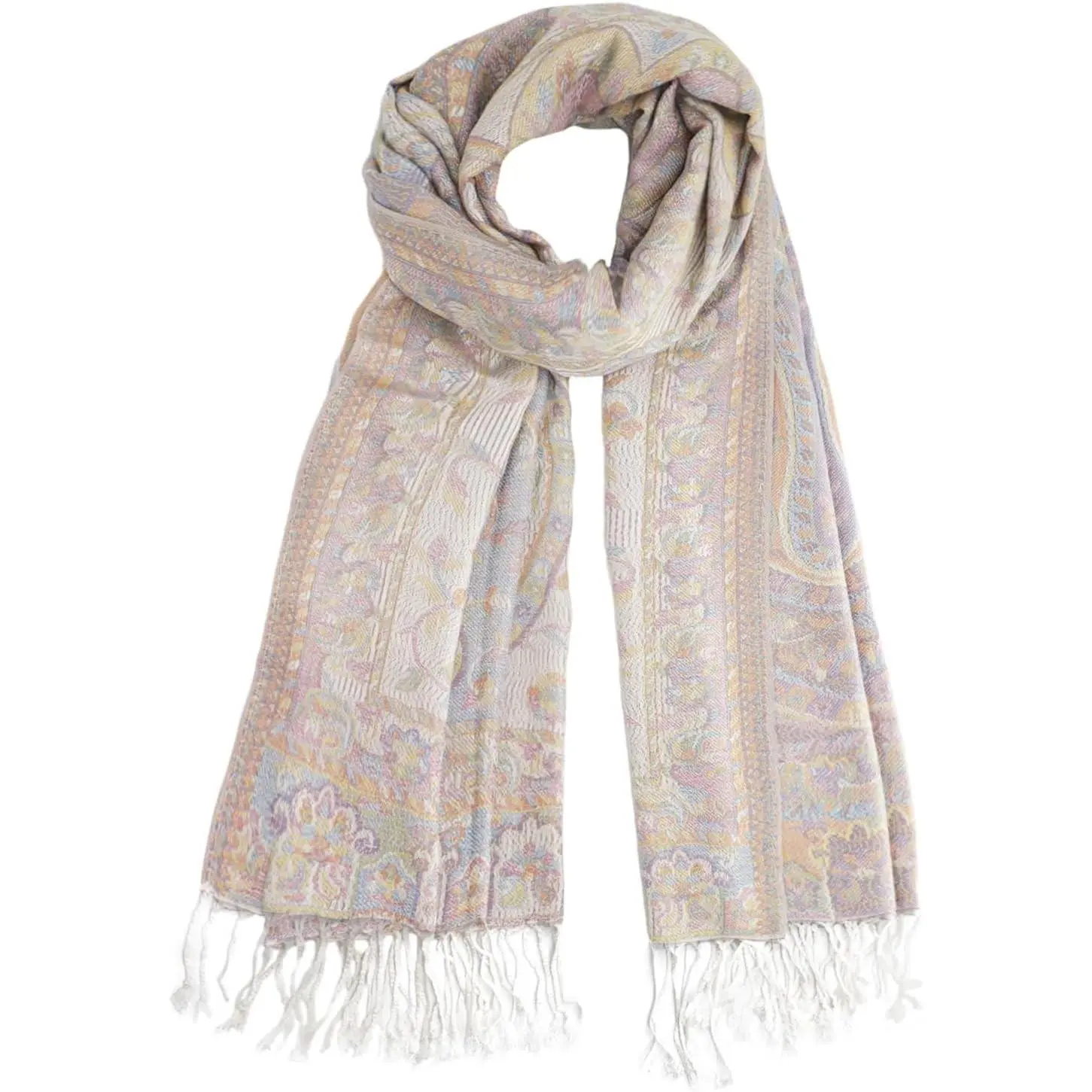 Two Tone Silky Paisley Pashmina Shawl Scarf, Soft Women's Rave Jacquard Wrap Scarves