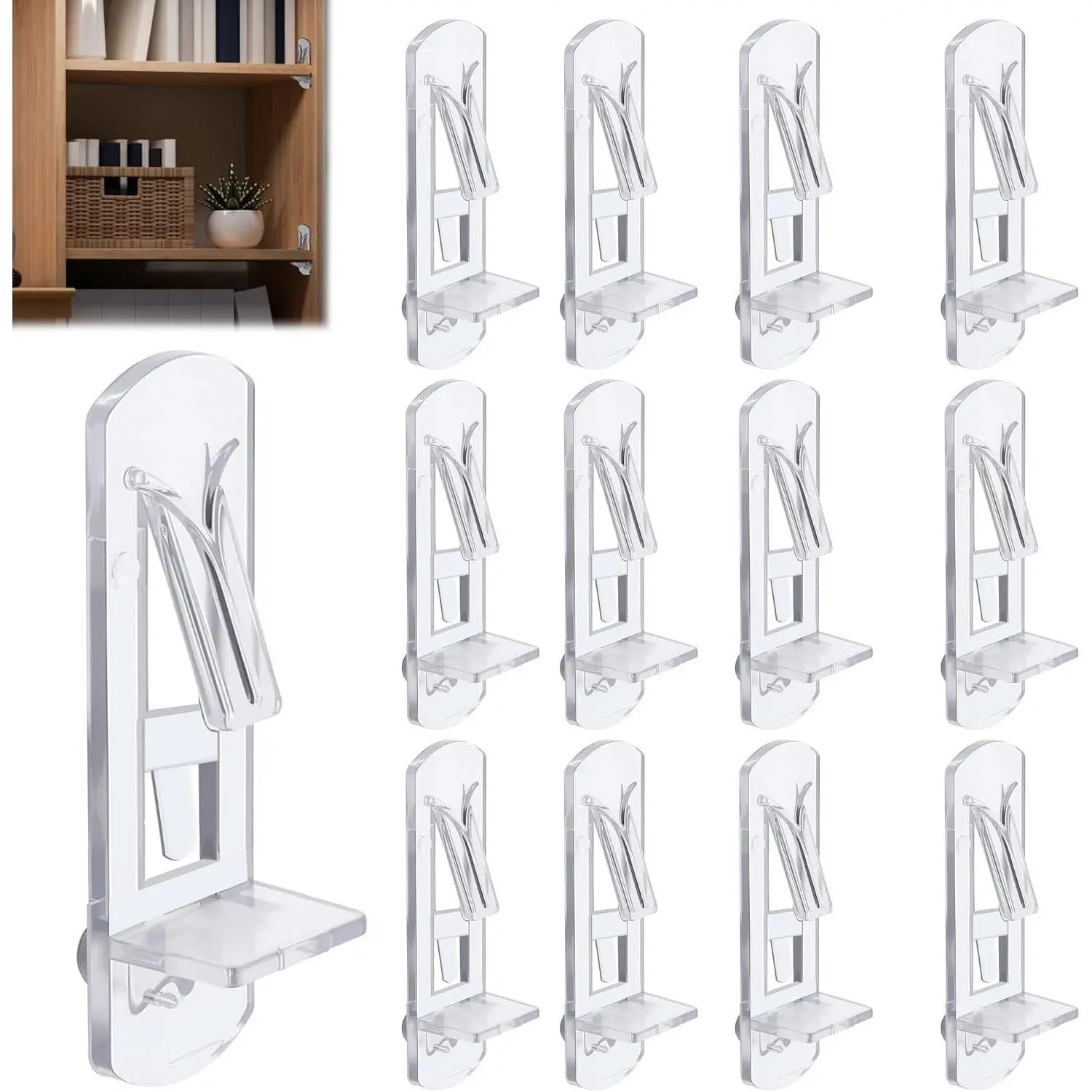 20PCS 5mm Clear Cabinet Shelf Clips for 3/4" Thick Shelves, Self-Locking Shelf Pegs, Invisible Clear Finish, No Screws Needed, Plastic Shelf Brackets for Cabinets Bookcases WardrobesGift