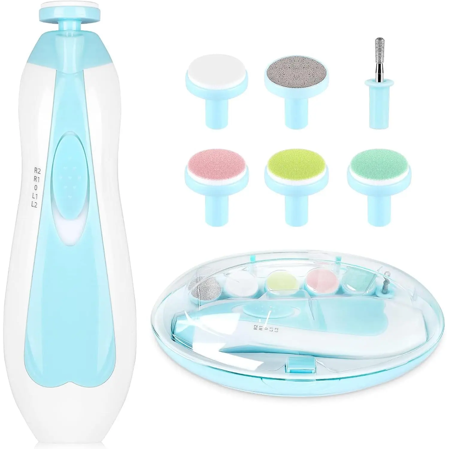 Baby Electric Nail File Drill - 6-in-1 Safety Infant Nail Clippers & Toenail Trimmer, No Sharp Claws Hurt for Fingers & Toes, Blue Baby Grooming Tool