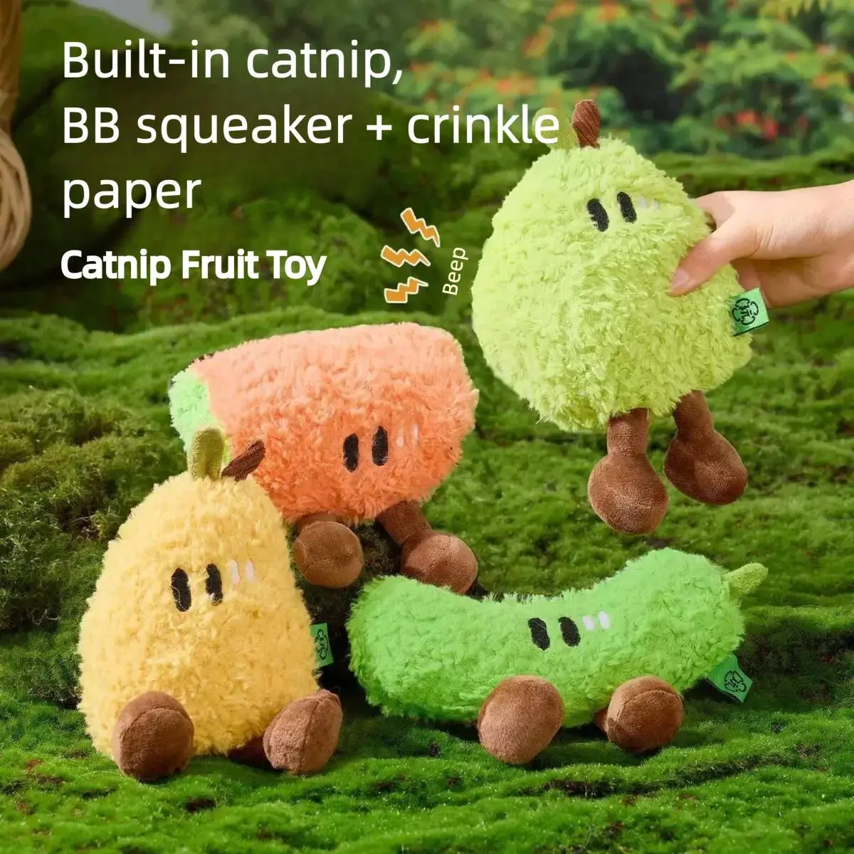 Catnip Fruit Plush Toy for Cats – Interactive Sound Toy with Crinkle Paper & Squeaker (Watermelon / Cucumber)