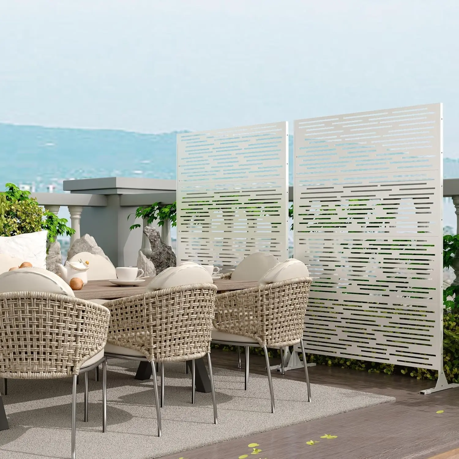 GARVEE Metal Privacy Screen 72" H×47" W for Outdoor Freestanding Decorative Privacy Wall Panels with Stand, Patio Balcony Screens for Outside Divider Deck Porch Garden, 1PC
