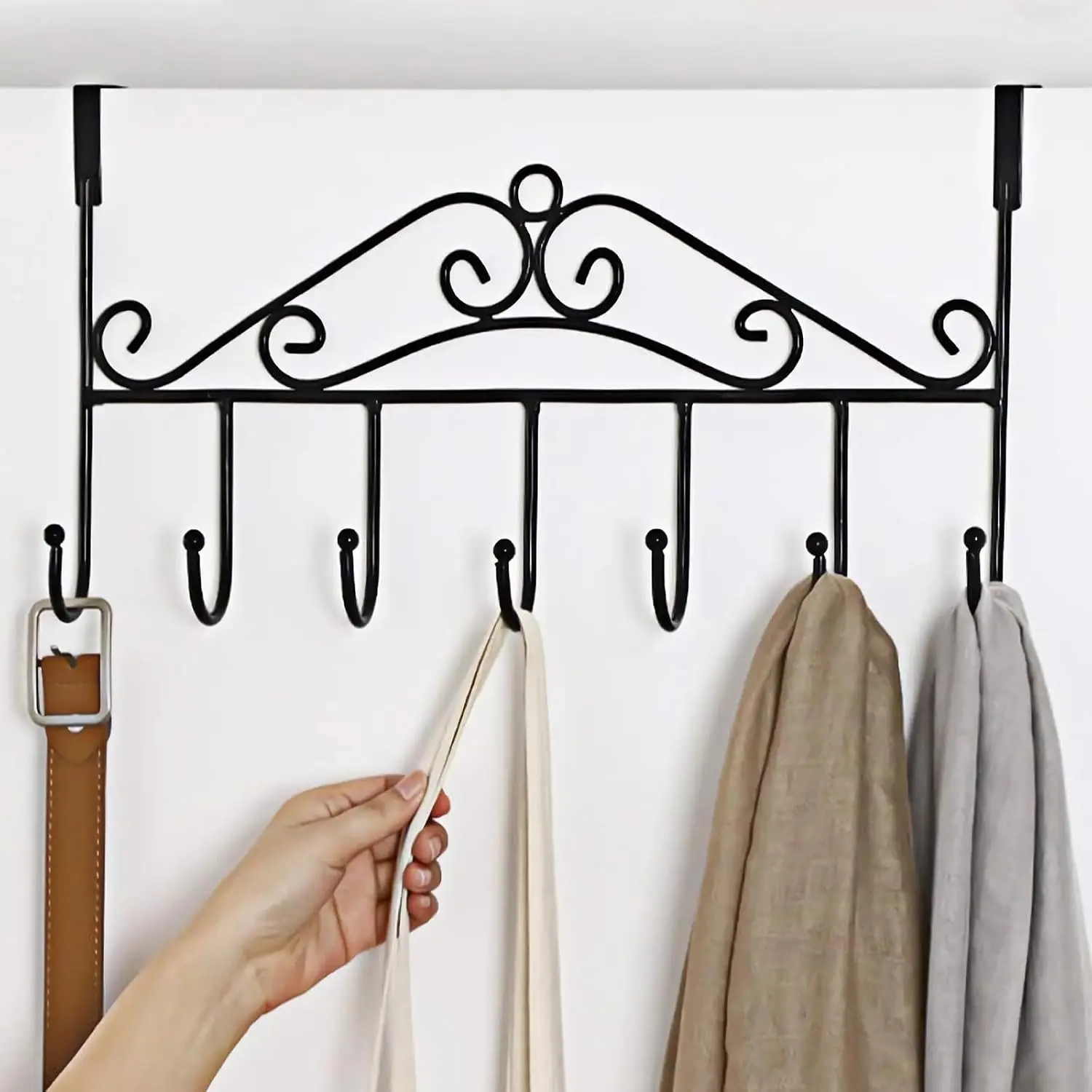 Over the Door Hooks for , Door Hanger Organizer, Over Door Towel Rack Hanger Coat Rack Hooks for Clothing, Anti-Rust Overdoor Organizer Rack with 7 Hooks for Bathroom Bedroom Hat Purse Robe