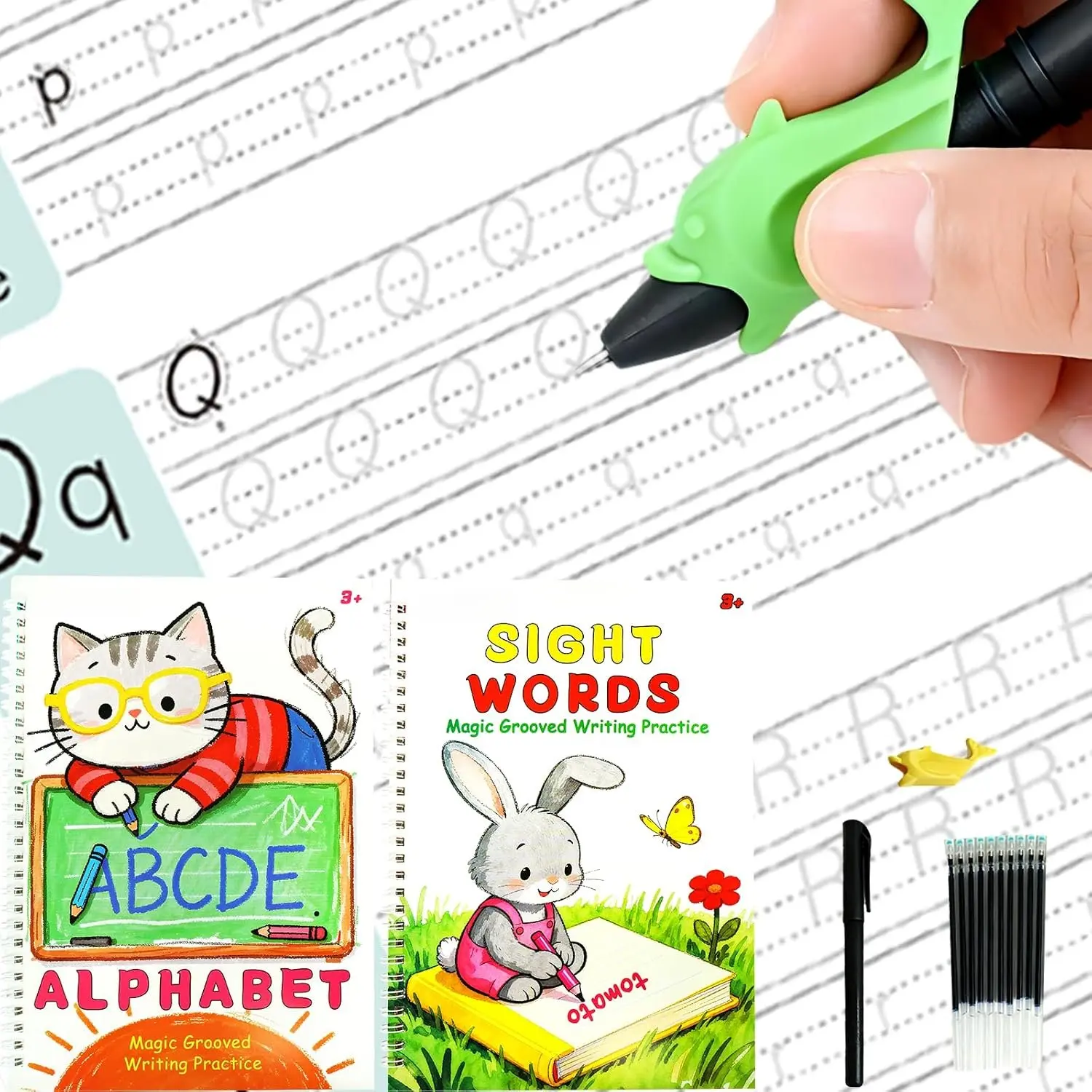 Grooved Handwriting Practice for , Magic Grooved Writing Practice Books, 2  Tracing Workbooks for  Learning Activities (2)