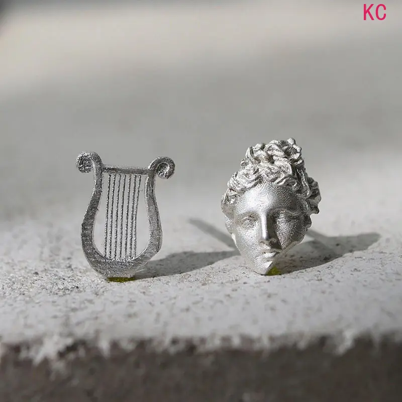 Asymmetric Apollo And Lyre Earrings, Burnished White Niche Exquisite Ear Jewelry For Minimalist Daily Fashion Matching