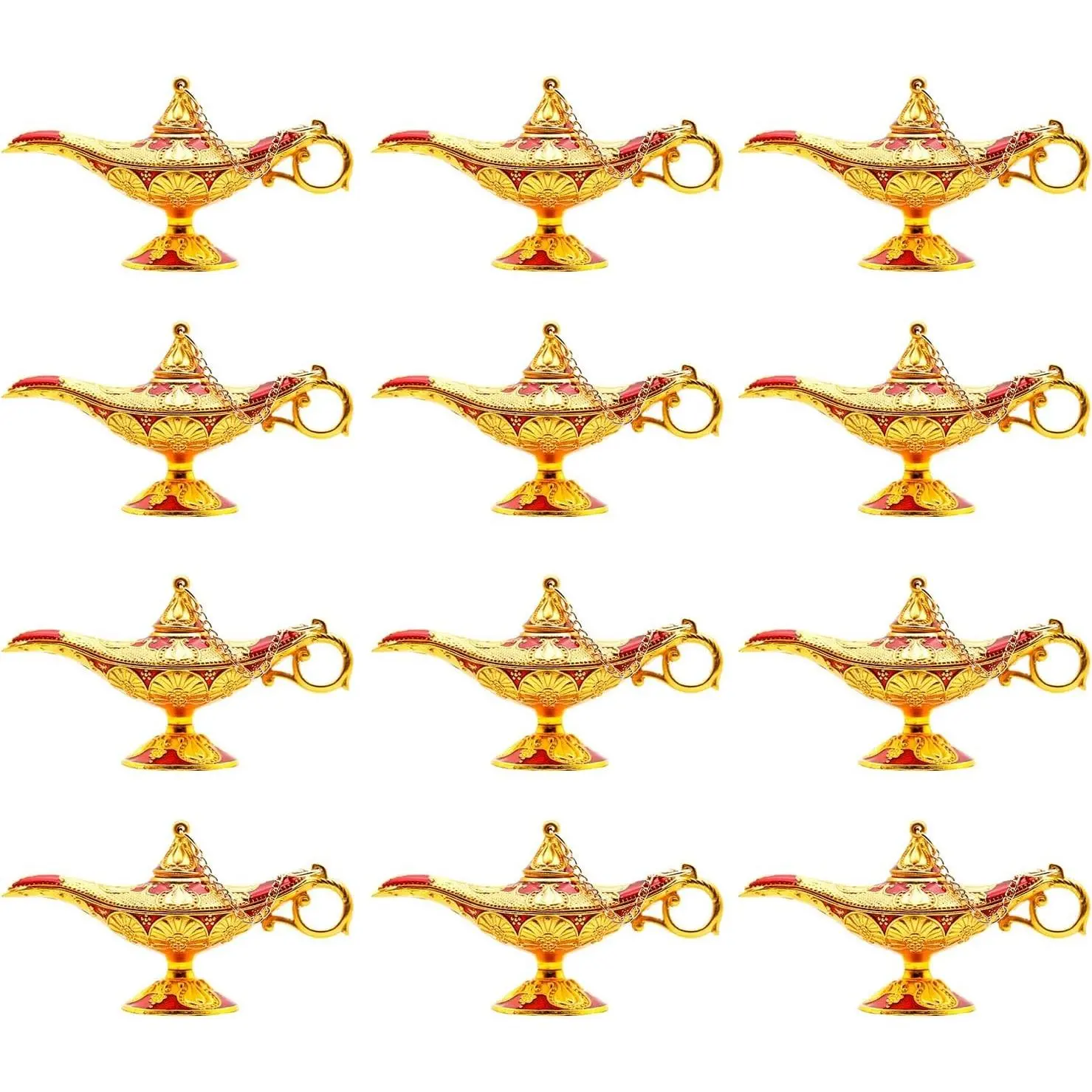 12-Pack Classic Vintage Tiny Red Aladdin Magic Genie Lamps Set, Decorative Prop for Costumes, Home Wedding Table Decoration (Home Supplies)