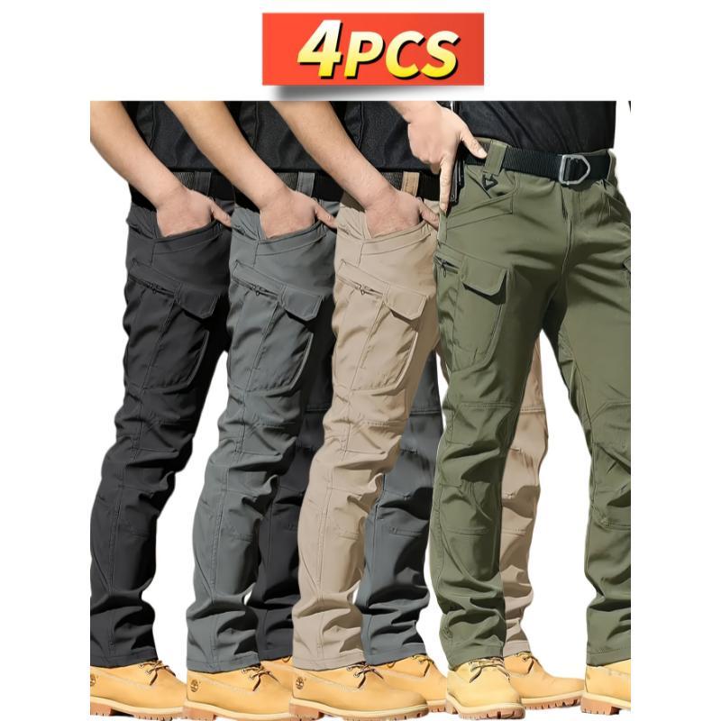 4pcsMen'sSlim-FitTacticalCargoPants-DurableRipstopWorkPantswithMulti-Pockets,All-SeasonWear-ResistantDesignforHiking,Camping,Outdoor&DailyUse(MachineWashable),HikingPants