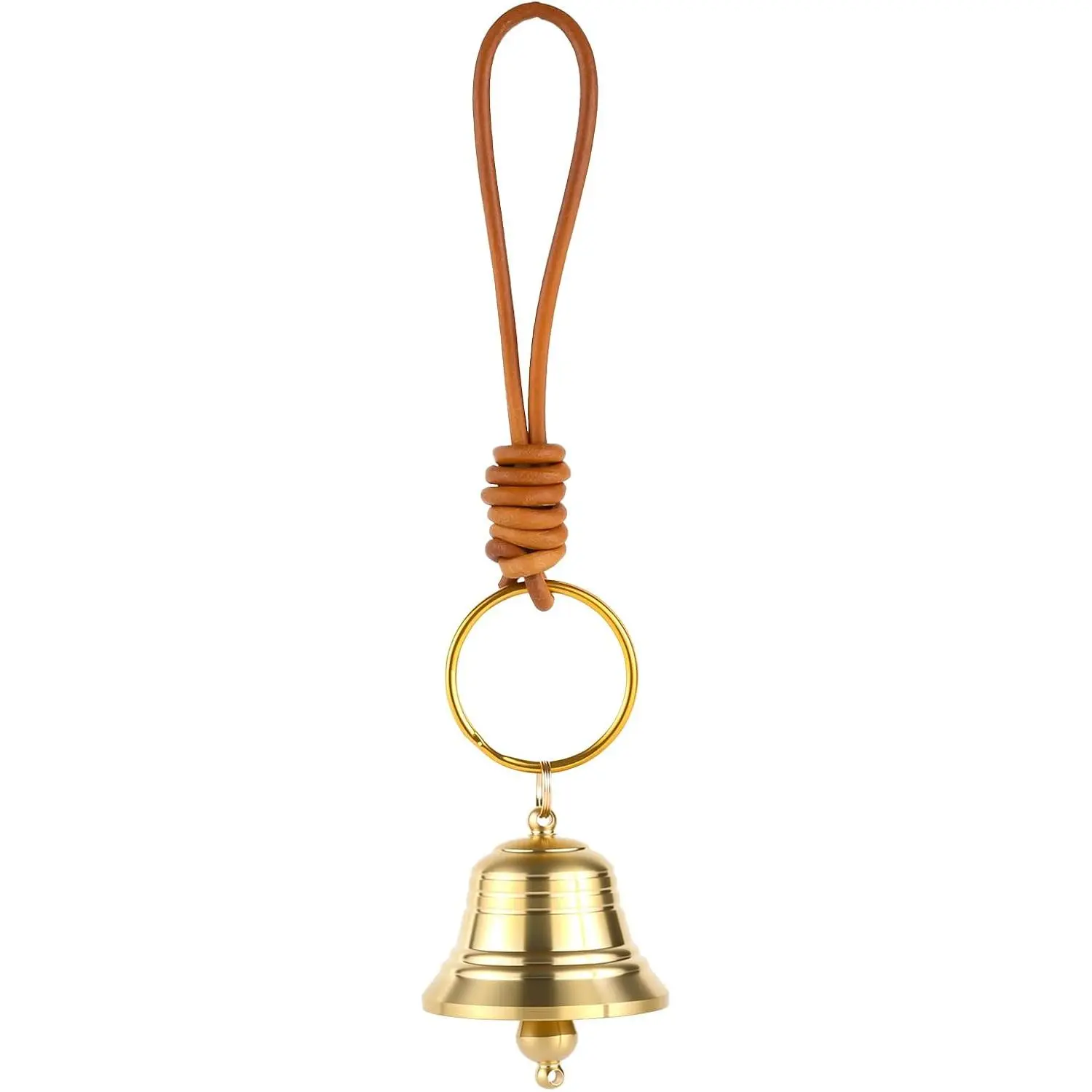 Small Brass  , Entry Doorbell Chime for Door Knob Decoration,  Door Hanger   Leather Rope,  Brass Bells for  Shop Garden Christmas Decor
