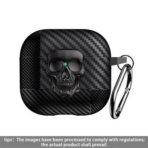 Carbon Fiber Skull Locking Protective AirPods Case, Earphone Protective Cover, Fits AirPods 4, AirPods 3, AirPods Pro 2, AirPods Pro, AirPods 1/2, Durable Anti-Drop Design, Halloween