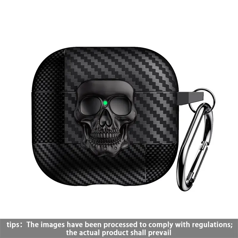 Carbon Fiber Skull Locking Protective AirPods Case, Earphone Protective Cover, Fits AirPods 4, AirPods 3, AirPods Pro 2, AirPods Pro, AirPods 1/2, Durable Anti-Drop Design, Halloween
