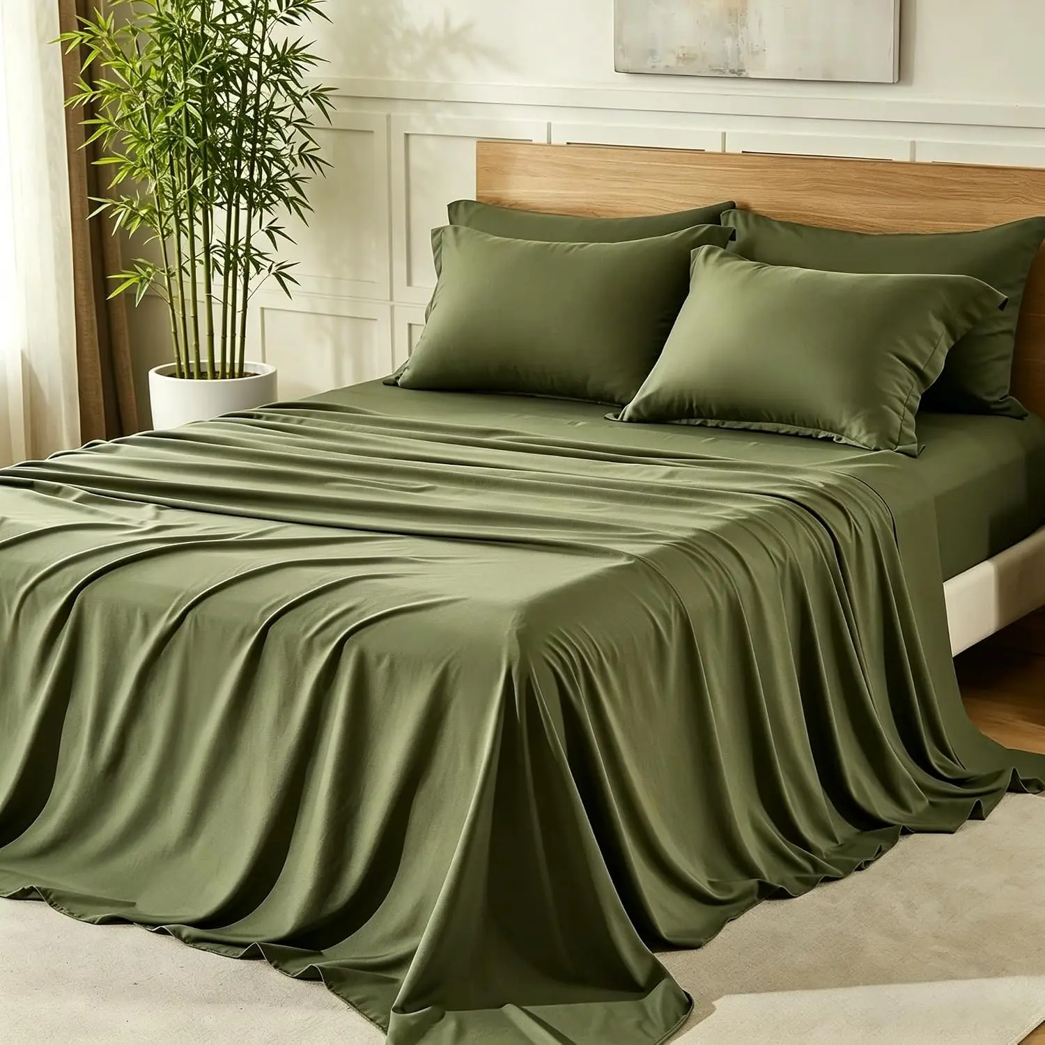 MUXHOMO Cooling Queen Sheets Set, Rayon Derived from Bamboo, Soft & Breathable, Gentle Cool Touch, Ideal for Hot Sleepers, Secure Fit for 14”-18” Deep Pocket, Suit All Ages & Seasons
