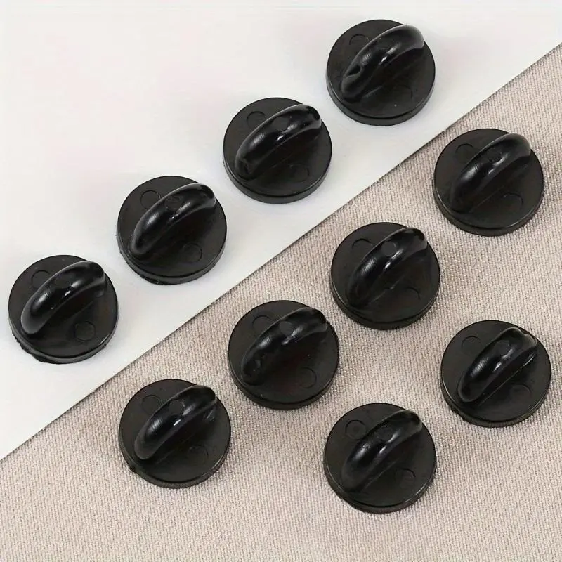 10pcs Black & Clear PVC Rubber Pin Backs - Clip In Butterfly Clutch Tie Tack Lapel Holders with Secure Clasp Cap Keepers