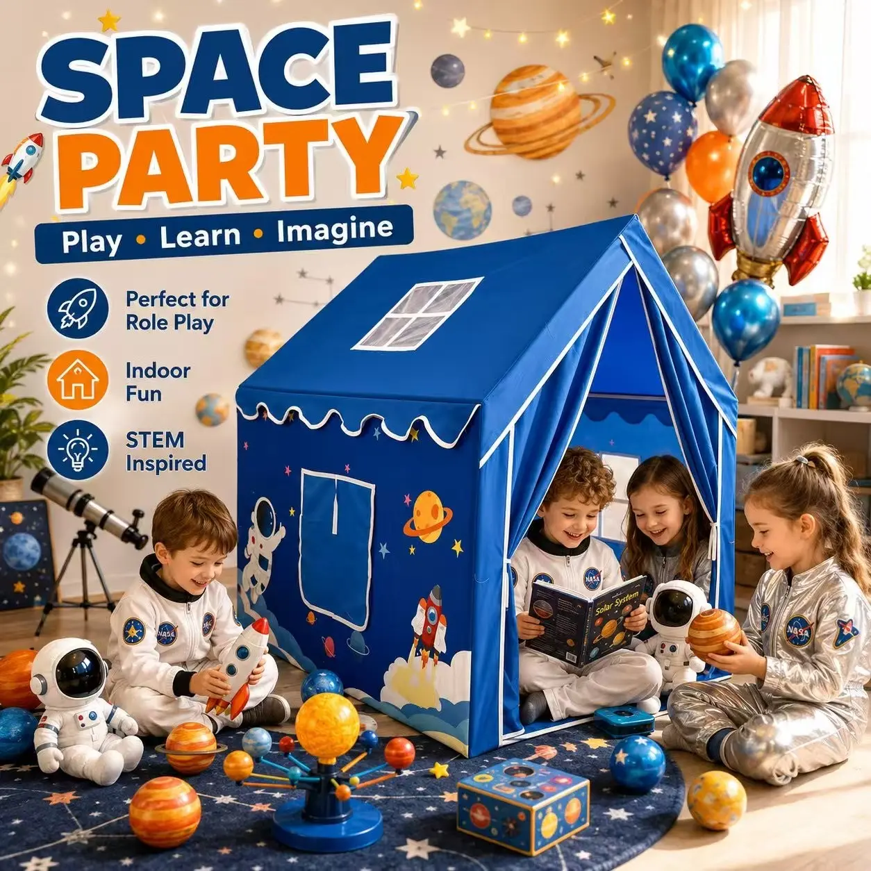 Boys' Space Explorer Tent Playhouse, Indoor & Outdoor Foldable Toy House, Educational Parent-Child Interaction Gift
