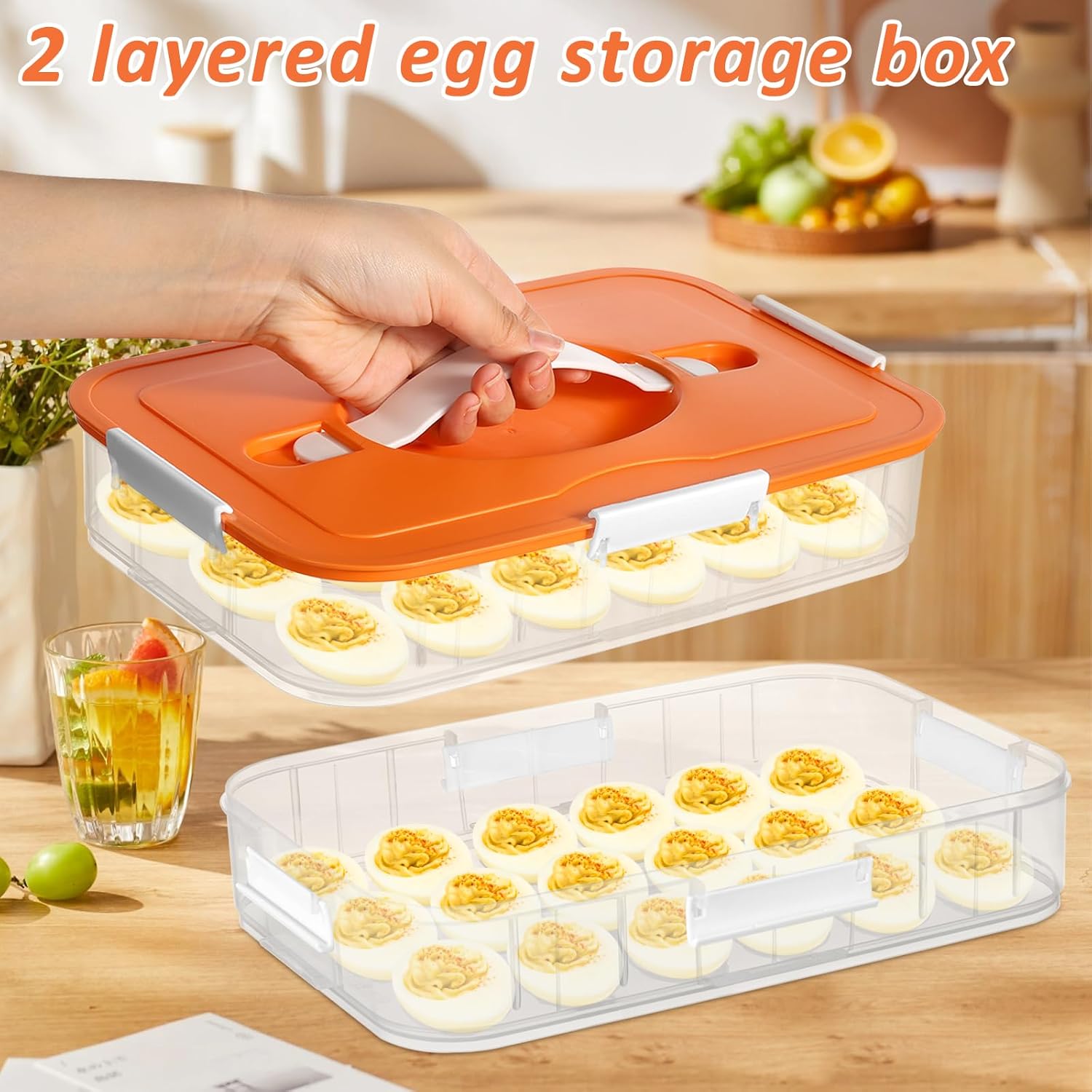 2-Layer Deviled Egg Containers with Lid, 36 Slots Plastic Detachable Egg Tray Carrier with Handle, Clear Eggs Storage Box Portable Eggs Holder for Easter Party Kitchen Refrigerator Supplies 2-Layer Deviled Egg Containers with Lid, 36 Slots Plastic Detachable Egg Tray Carrier with Handle, Clear Eggs Storage Box Portable Eggs Holder for Easter Party Kitchen Refrigerator Supplies