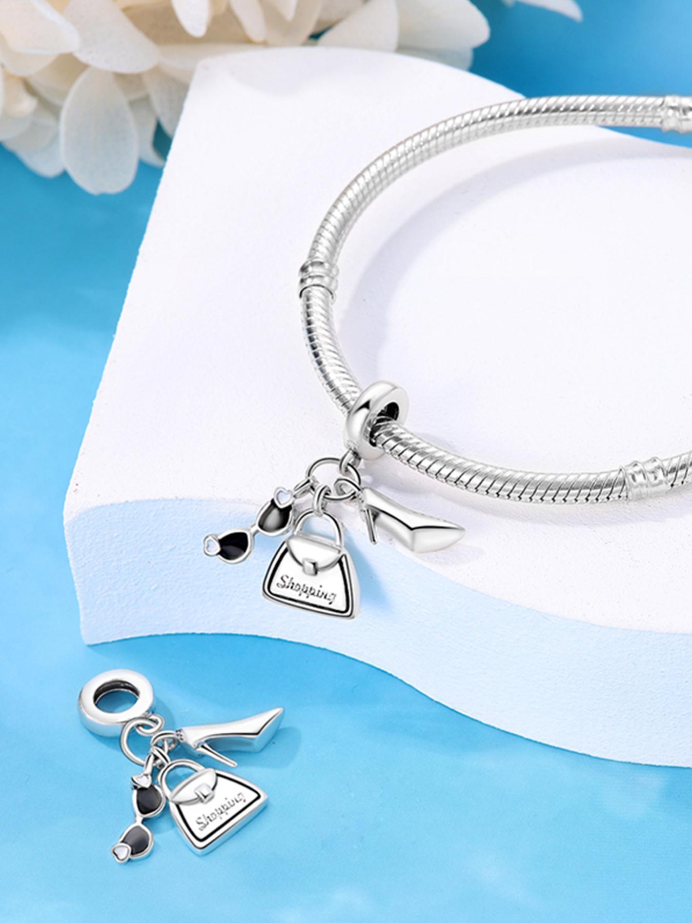 925 Sterling Silver High Heels & Sunglasses & Bag Design Charm, Fashionable Pendant Charm for Women Bracelet, Diy Jewelry for Birthday Gift