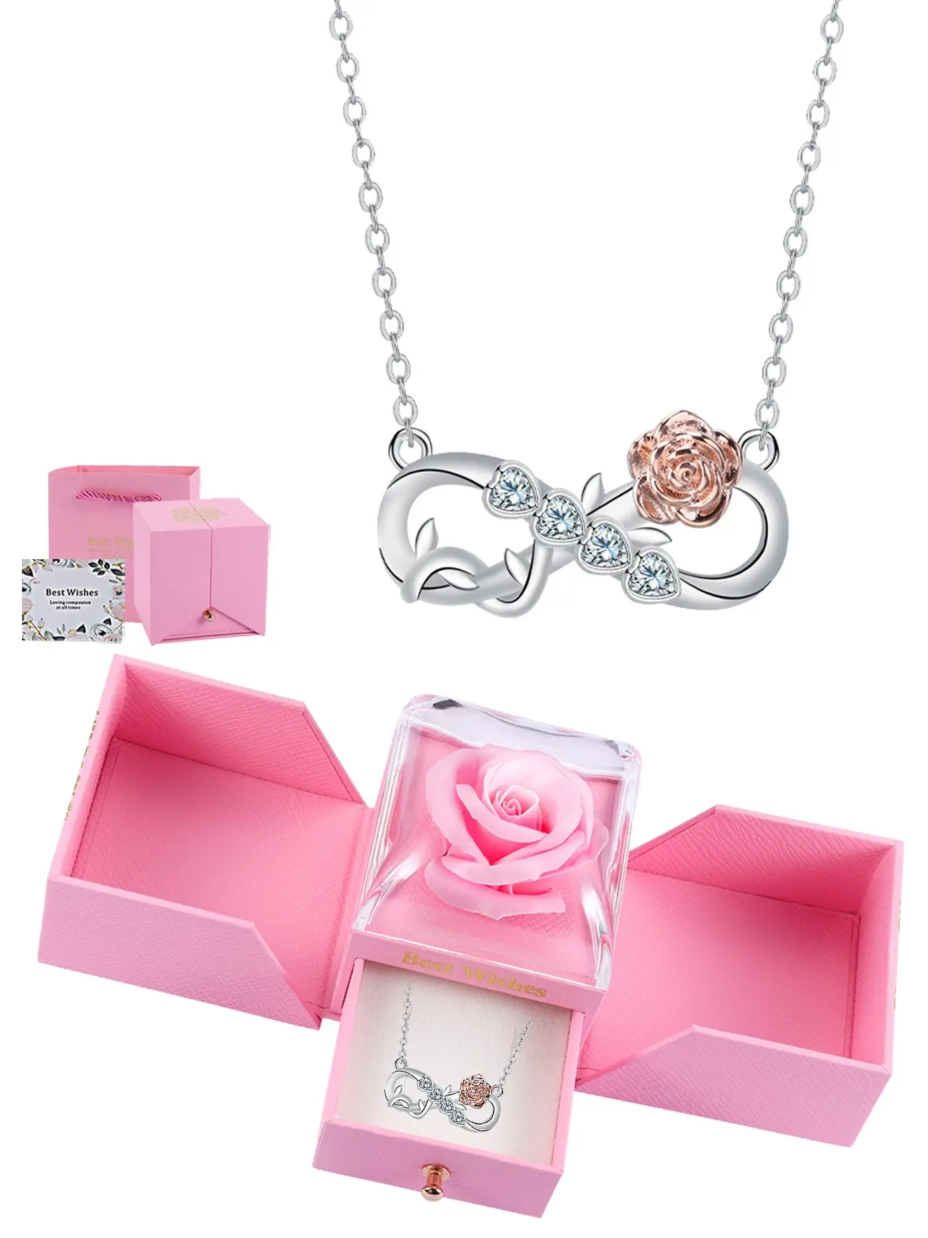 Elegant Infinity Symbol Rose Pendant Necklace, Romantic Love Jewelry Gift for Women, Perfect Christmas Present for Mom Wife Girlfriend, Fashion Pendants, Decorative Necklace
