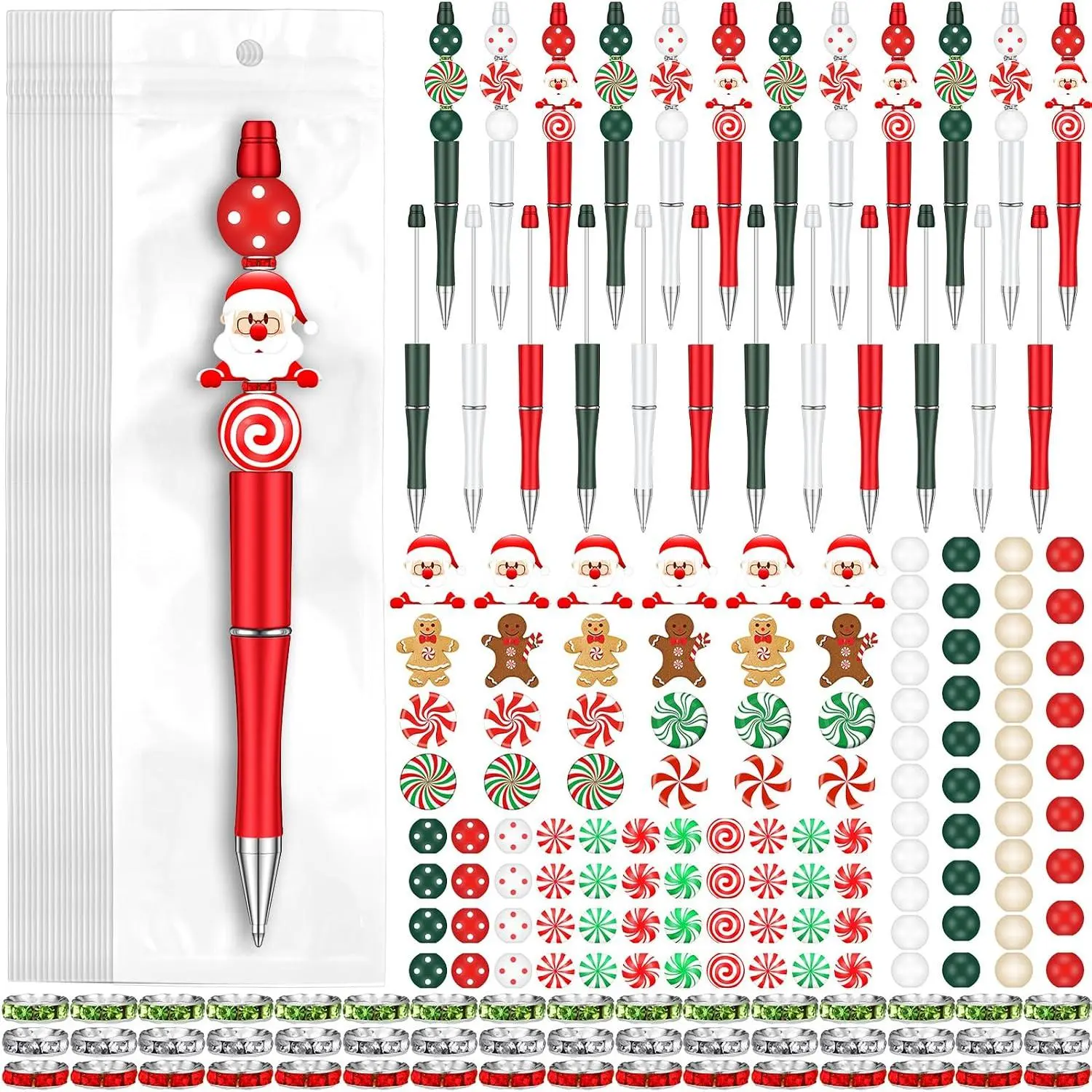 197 count Christmas DIY Beadable Pens Kit 24 Plastic Bead Pens Beaded Pen with 101  Colors Wooden Beads 48 Spacer Bead 24 Packaging Bags for Making  Office Supplies