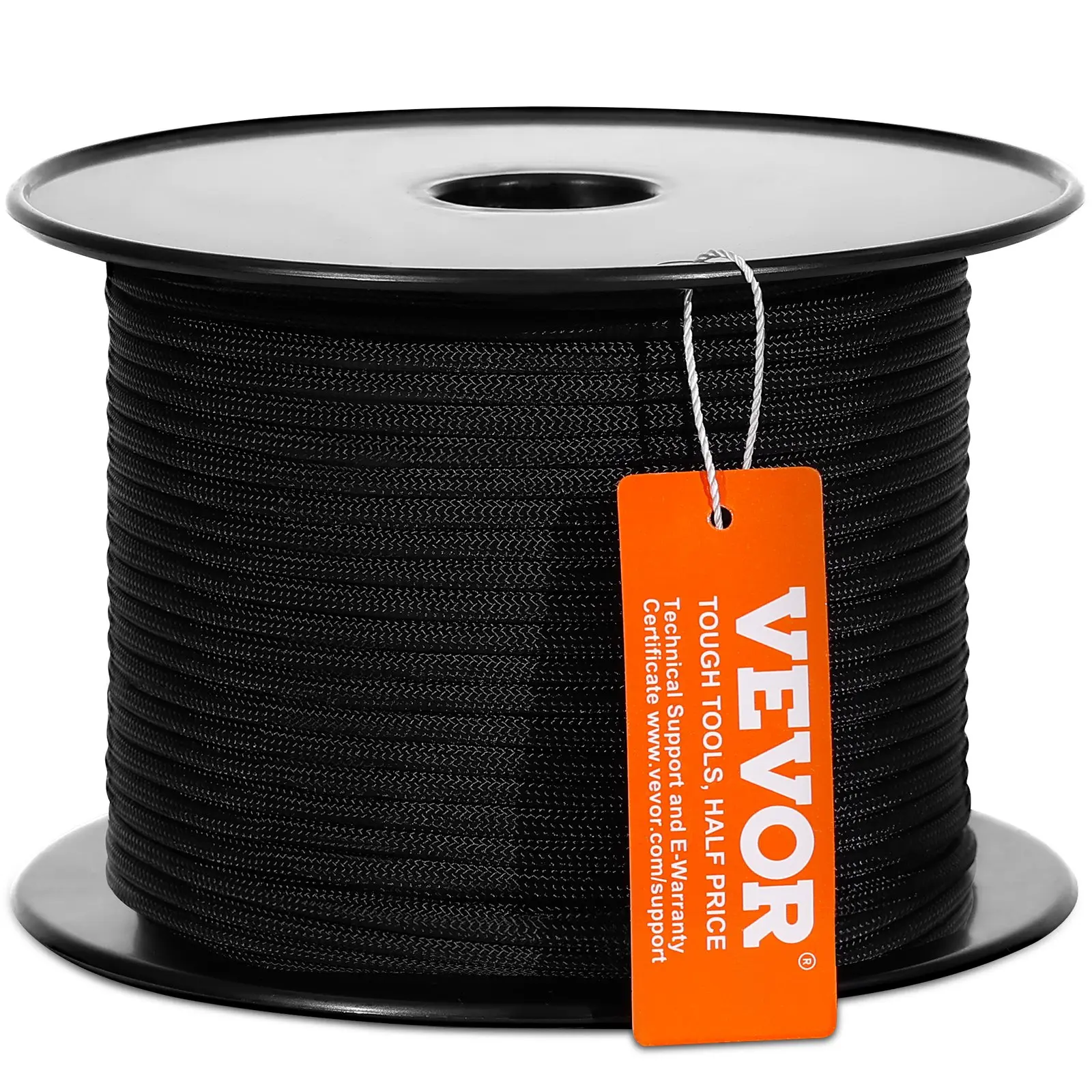 【DealsForYouDays】VEVOR Braided Nylon Cord, 3/16 inch by 250 feet, 32-Strand Design, 720 LBS Tensile Strength, Multi-Purpose Black Rope for Outdoor, Tree Work, Hiking, Swinging, and Rescue Operations