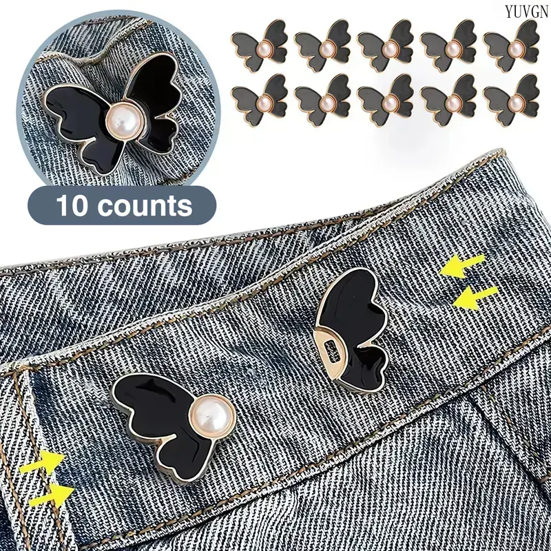 10Pcs Adjustable Butterfly Waist Tightener Clips, No-Sew Detachable Buckles for Loose Jeans, Skirts and Pants for Women