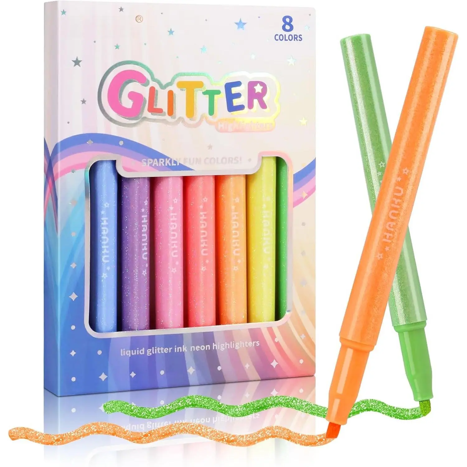 Glitter Highlighters, 8 Pack Pastel Glitter Markers,Chisel Tip Glitter Highlighter  Colors, and Mess Free Sparkle Markers, Colorful Supplies for Any Arts & Crafts