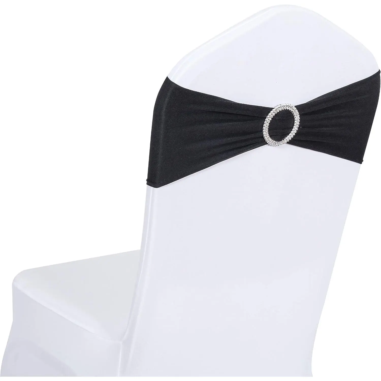 50 PCS Spandex Stretch Chair Sashes Bows for Wedding Reception- Elastic Chair Cover Bands with Slider for Banquet,, Hotel Event Decorations Black Sashes