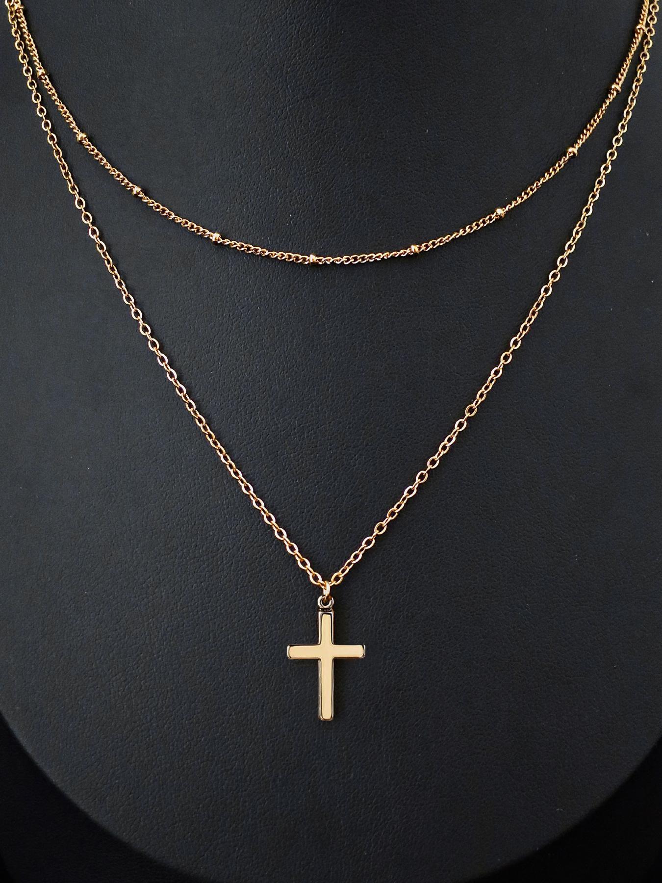 Simple Stainless Steel Cross Design Layered Necklace, Fashion Jewelry for Party, Daily Clothing Decor, Trendy All-match & Exquisite Jewelry for Birthday Gift