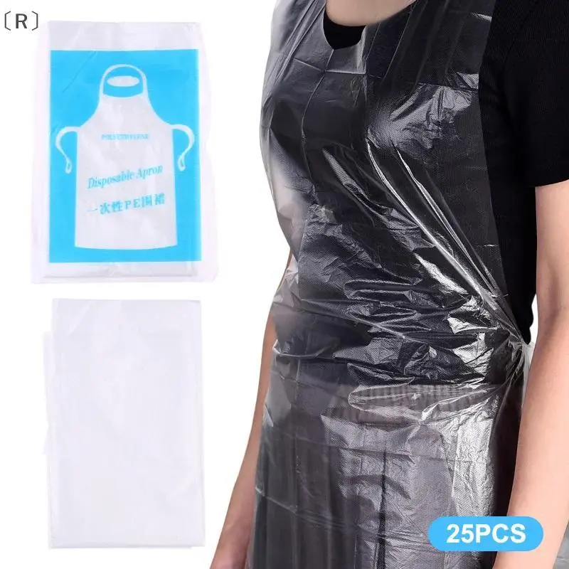 〔R〕25pcs Disposable Aprons Clear Plastic Art Apron Waterproof For Adults Kids Painting Party Cooking Housework Picnic DIY Craft