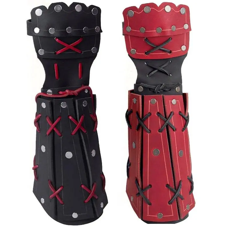 Medieval Samurai Leather Arm Armor Bracer Long Gloves Men Viking Knight Cosplay Gauntlet Wristband Steampunk Halloween Props