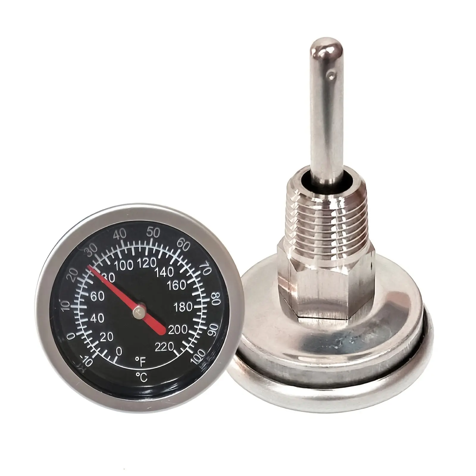 Oven Thermometer with Threaded Connector, Stainless Steel Dial, Dual Scale 0-100℃/30-210℉, Ideal for Cooking Pots, Tea Kettles, Home Brewing Equipment