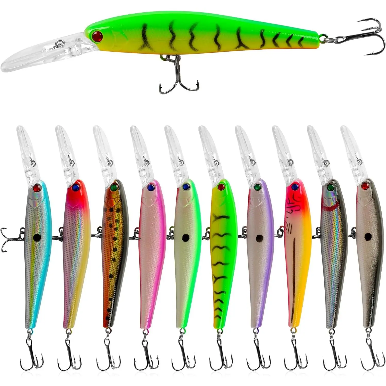 Fishing Lures Kit,10pcs Hard Baits Minnow Deep Diving Jerkbait Crankbait Swimbait Lifelike Walleye Fishing Lures for Bass Trout Salmon Pikes Freshwater Saltwater Trolling Lures